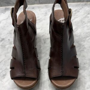 Dansko Dark Brown Leather Peep-Toe Heels